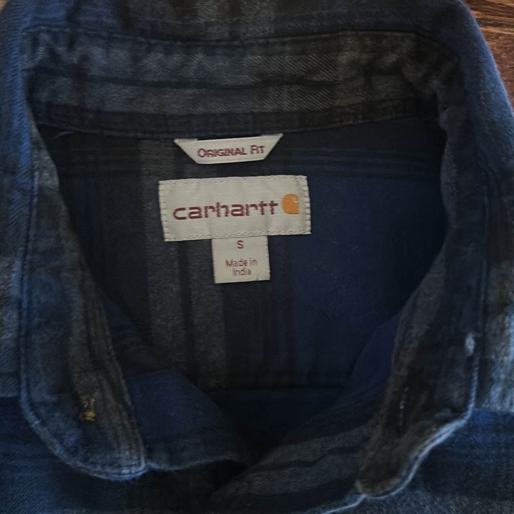 Carhartt Original Fit Plaid Flannel Button Down Shirt Blue Size S - Picture 9 of 12